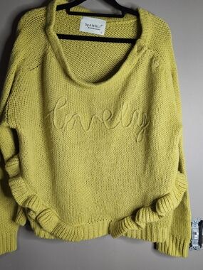 Bright Yellow 'Lovely' Scoop Neck Knit Sweater